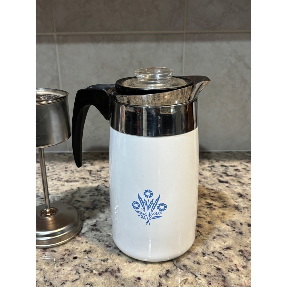 Corning Ware Blue Cornflower 10 Cup Electric Coffee Percolator P-6-EP Vintage